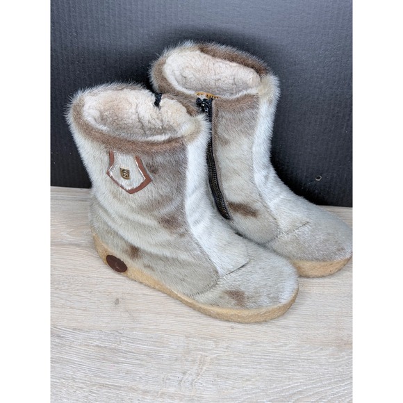 Salamander Shoes - Salamander Vintage West Germany Fur Shearling Lined Winter Boots Spotted Tan 4 F